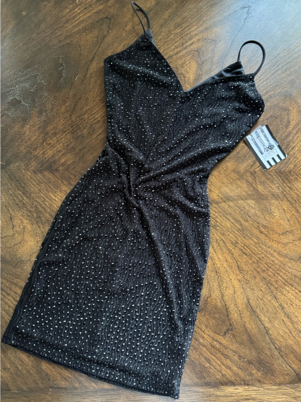 Black Sparkle Slip Dress with V-Neck